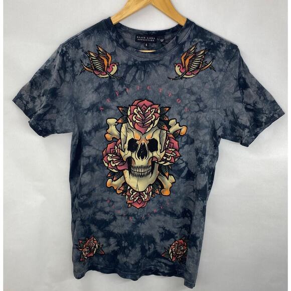 Black Label Affliction Goth Skull Rhinestone Full Print All Over Top Size Small - Picture 1 of 6